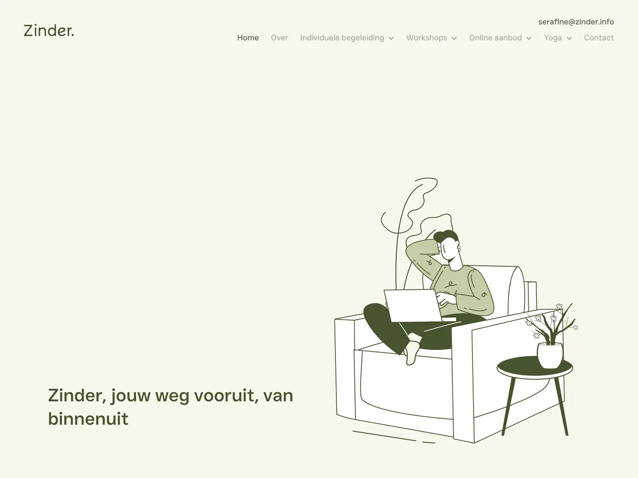 Screenshot van Zinder, loopbaancoaching en yoga in Hasselt.